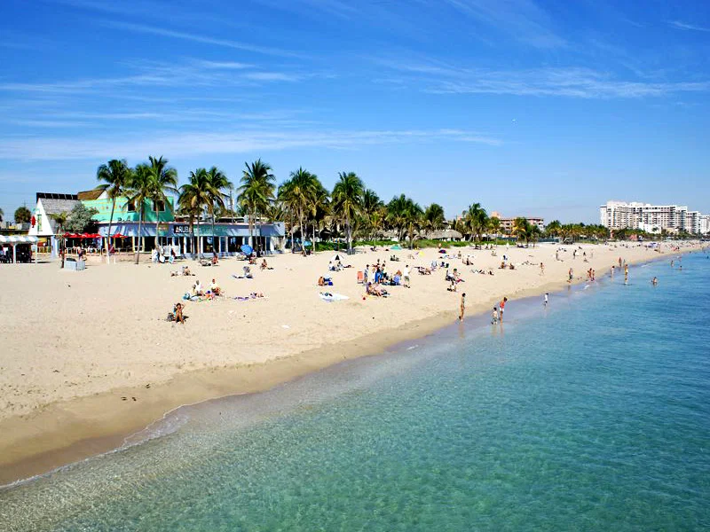 Lauderdale-by-the-Sea beach Photo from the pier over the water onto people enjoying the beach.